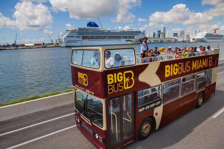Enjoying the tourist bus in Miami